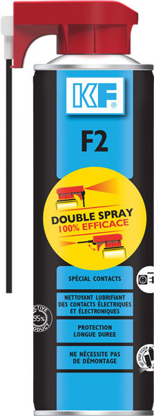 F2 Double Spray, un nettoyant lubrifiant de précision sécurisé pour la rénovation des contacts électriques 